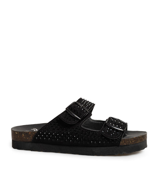 Sandalia Negra Brillos Doble Hebilla MD23328
